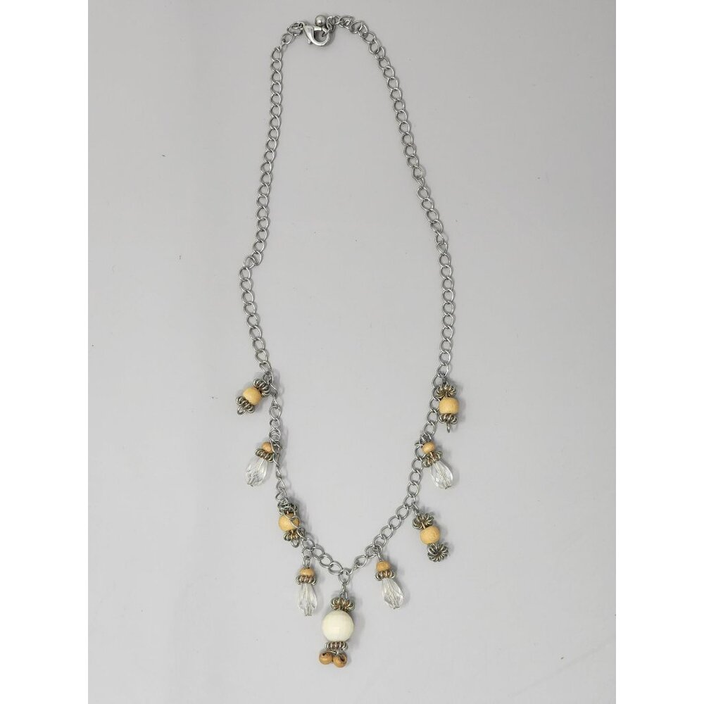Vintage Silver Beaded Matching Necklace & Earrings Costume Jewelry